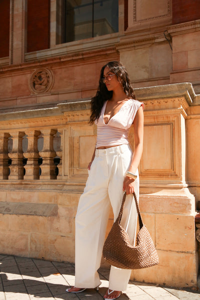 Orla Low V Neck Rouch Side Top In Dusk Pink