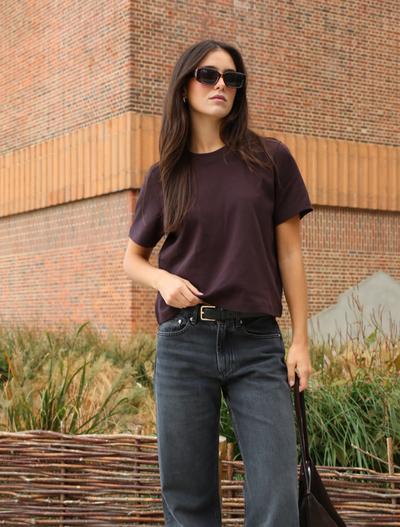 Compact Cotton Boxy T-shirt in Mahogany