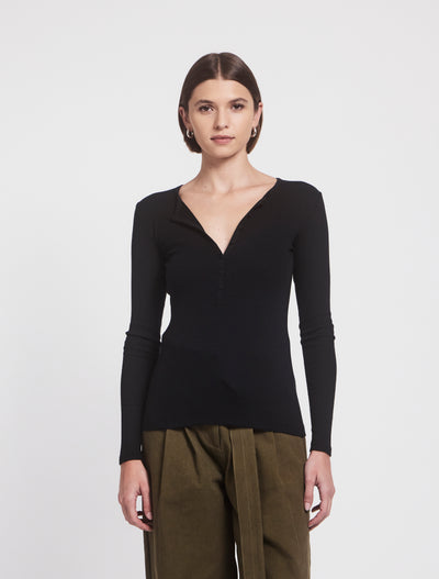 Classic Rib Henley in Black