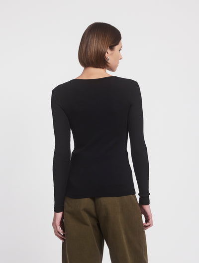 Classic Rib Henley in Black