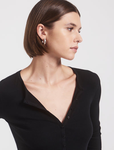 Classic Rib Henley in Black
