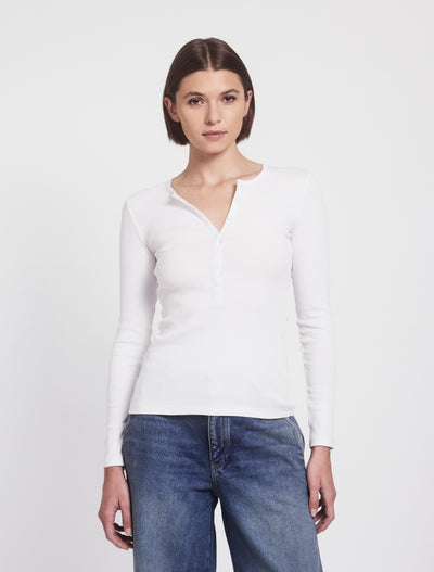 Classic Rib Henley in White