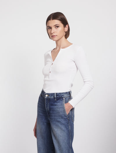 Classic Rib Henley in White