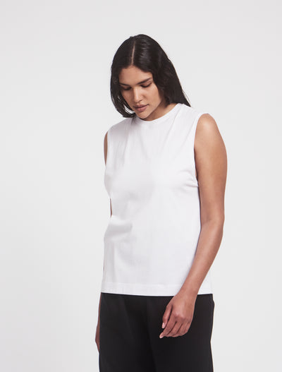 Lightweight Cotton Boyfriend Tank in White