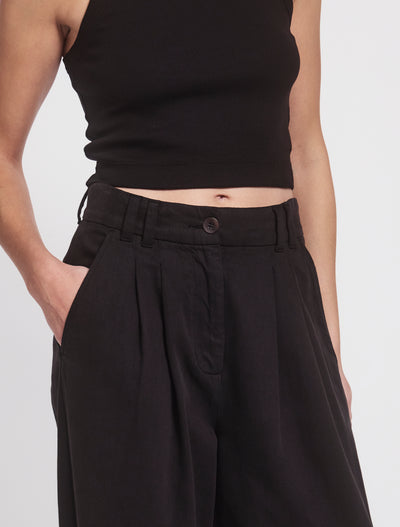 Apollo Cotton Linen Blend Loose Pant in Obsidian