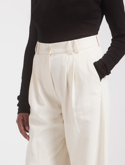 Apollo Cotton Linen Blend Loose Pant in Whisper White