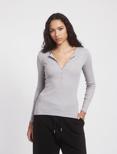 Classic Rib Henley in Grey Marl