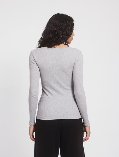 Classic Rib Henley in Grey Marl