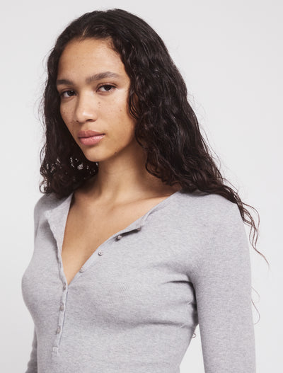 Classic Rib Henley in Grey Marl