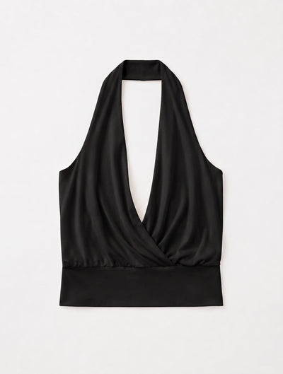 Lenny Wrap Front Halter In Black
