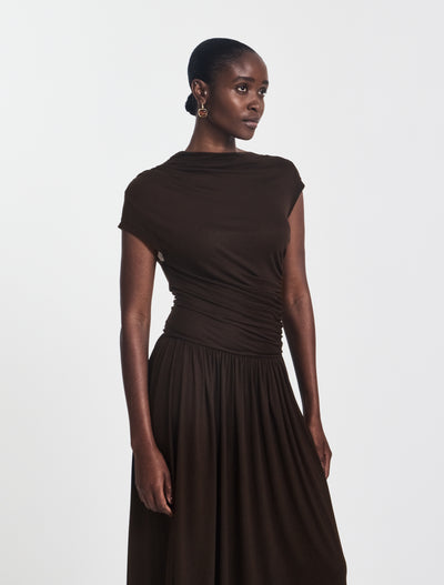 Priam Draped Dress in Bitter Chocolate
