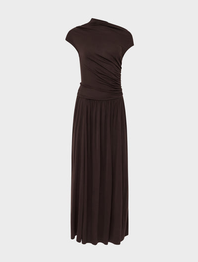 Priam Draped Dress in Bitter Chocolate