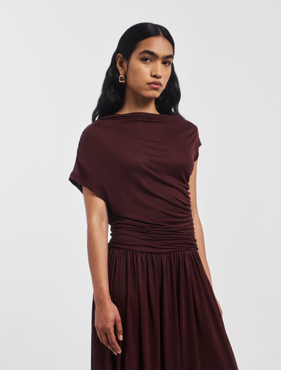 Priam Draped Dress in Bordeaux