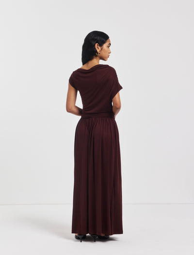 Priam Draped Dress in Bordeaux