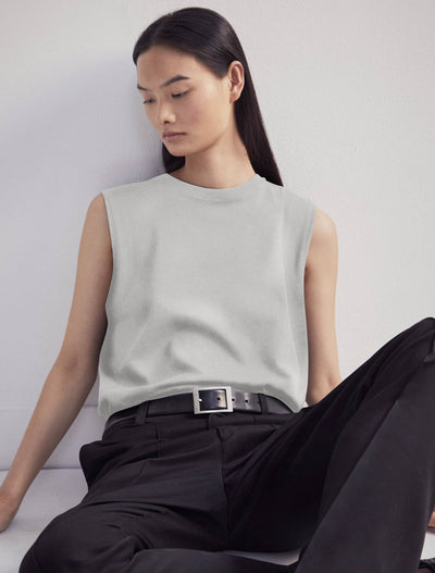 Lightweight Cotton Boyfriend Tank in Grey Marl