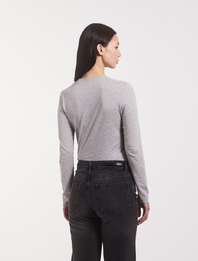 Lightweight Cotton Long Sleeve T-Shirt in Grey Marl