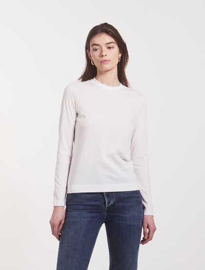 Lightweight Cotton Long Sleeve T-Shirt in White