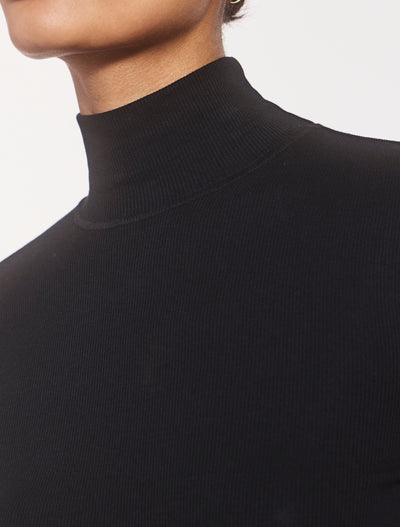 Classic Rib High Neck Top in Black