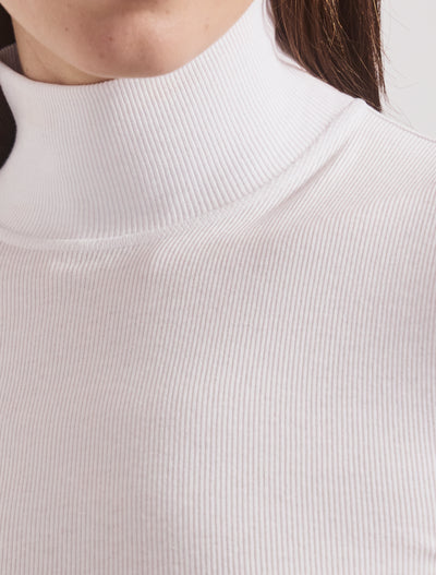 Classic Rib High Neck Top in White