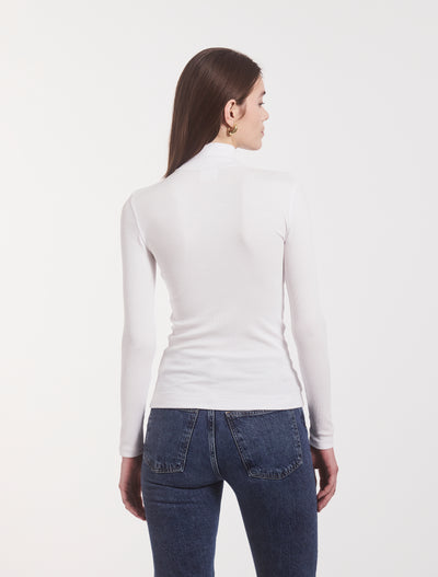 Classic Rib High Neck Top in White