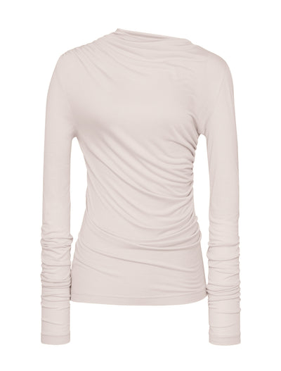 Iphis Draped Long Sleeve Top in Enoki Mushroom