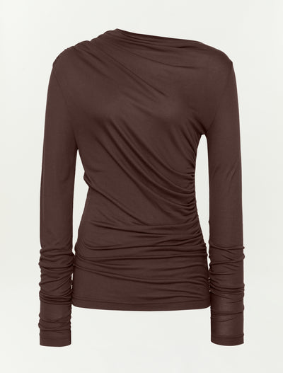 Iphis Draped Long Sleeve Top in Bracken