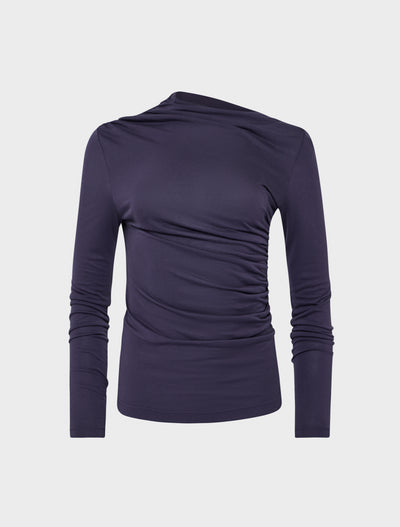 Iphis Draped Long Sleeve Top in Aubergine