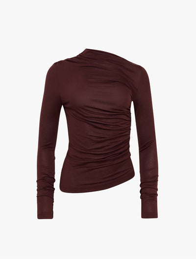 Iphis Draped Long Sleeve Top in Bordeaux