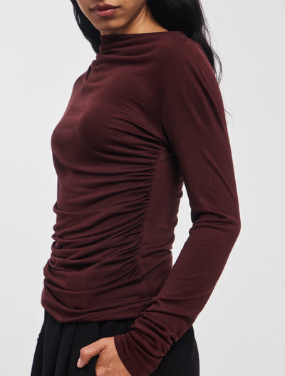 Iphis Draped Long Sleeve Top in Bordeaux