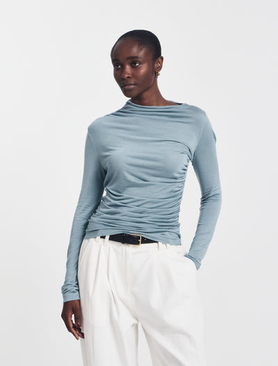 Iphis Draped Long Sleeve Top in Powder Blue