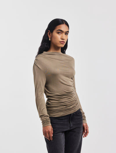 Iphis Draped Long Sleeve Top in Sage