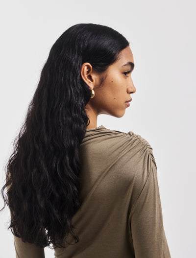 Iphis Draped Long Sleeve Top in Sage