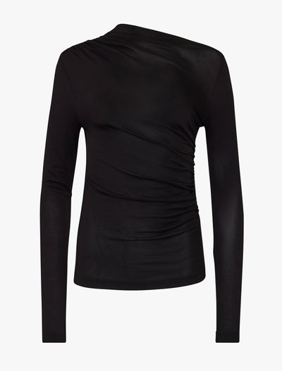 Iphis Draped Long Sleeve Top in Black