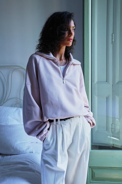 Classic Half Zip Sweatshirt in Dusk Pink