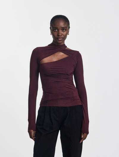 Coral Wrap Top in Merlot