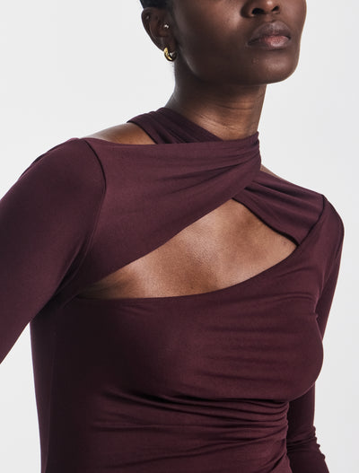 Coral Wrap Top in Merlot