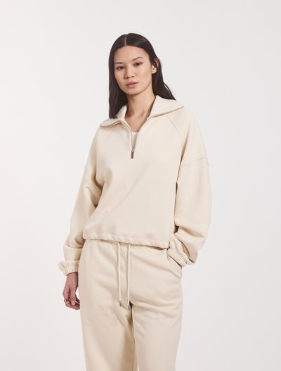 Classic Half Zip Sweatshirt in Cream