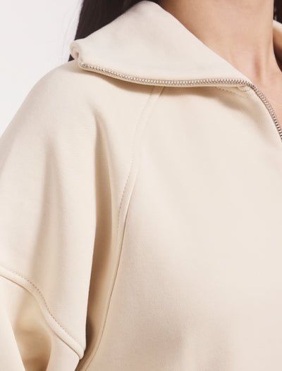 Classic Half Zip Sweatshirt in Cream