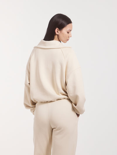 Classic Half Zip Sweatshirt in Cream
