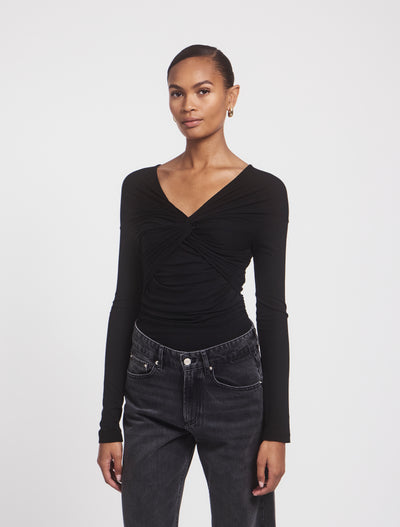 Vesta Micromodal Knot Long Sleeve Top in Black