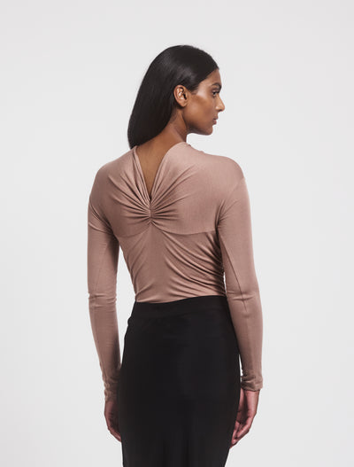 Vesta Micromodal Knot Long Sleeve Top in Sandalwood