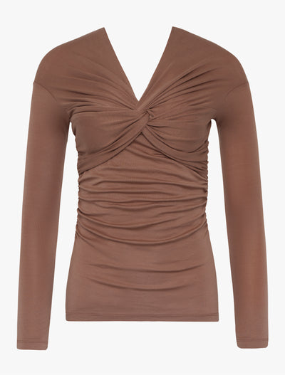 Vesta Micromodal Knot Long Sleeve Top in Sandalwood