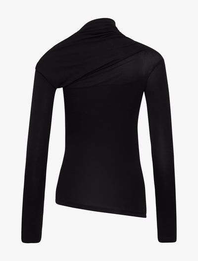 JEANE TOP in Black, back view on hanger