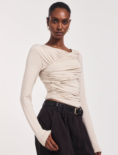 Mona Long Sleeve Top in Enoki Mushroom