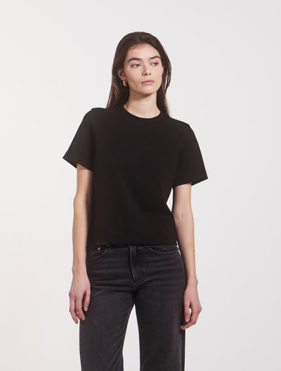 Compact Cotton Boxy T-shirt in Black