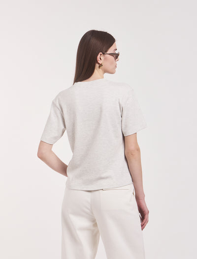 Compact Cotton V Neck T-shirt in Light Grey Marl