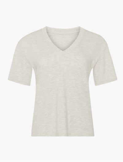 Compact Cotton V Neck T-shirt in Light Grey Marl