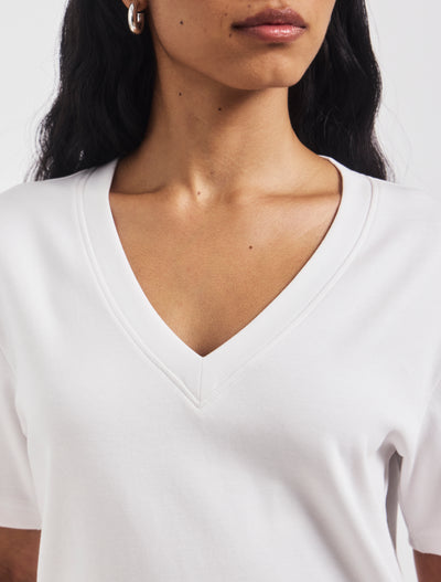 Compact Cotton V Neck T-shirt in White