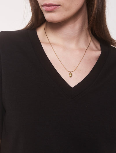 Compact Cotton V Neck T-shirt in Black