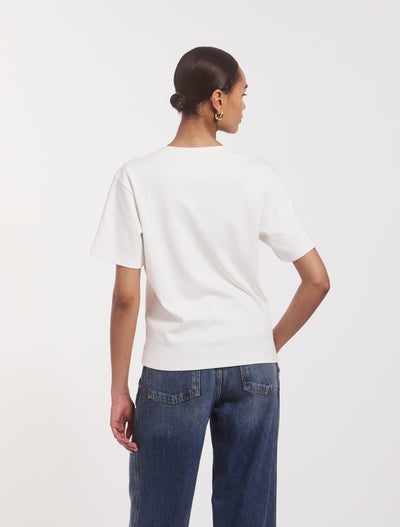 Compact Cotton V Neck T-shirt in Off White